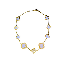 NL899229-Gold-Plated Clover Necklace with Mother-of-Pearl Accents