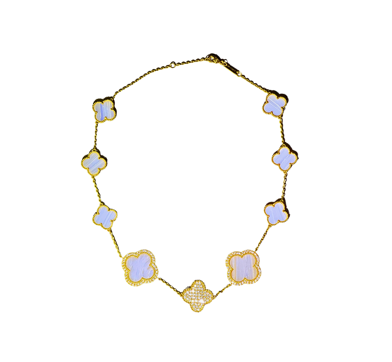 NL899229-Gold-Plated Clover Necklace with Mother-of-Pearl Accents