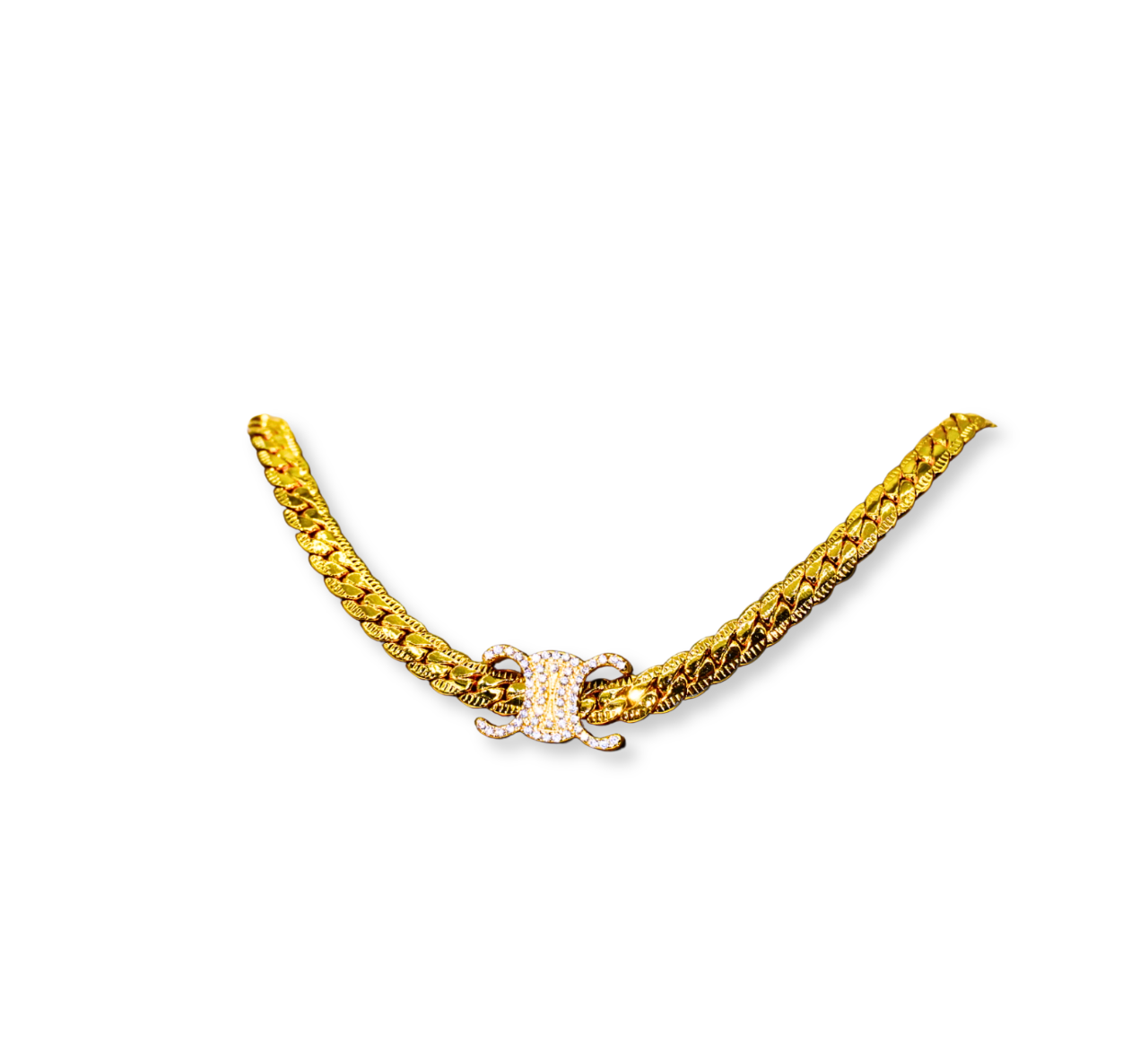 N899859-Plated Chain Choker with Sparkling Centerpiece