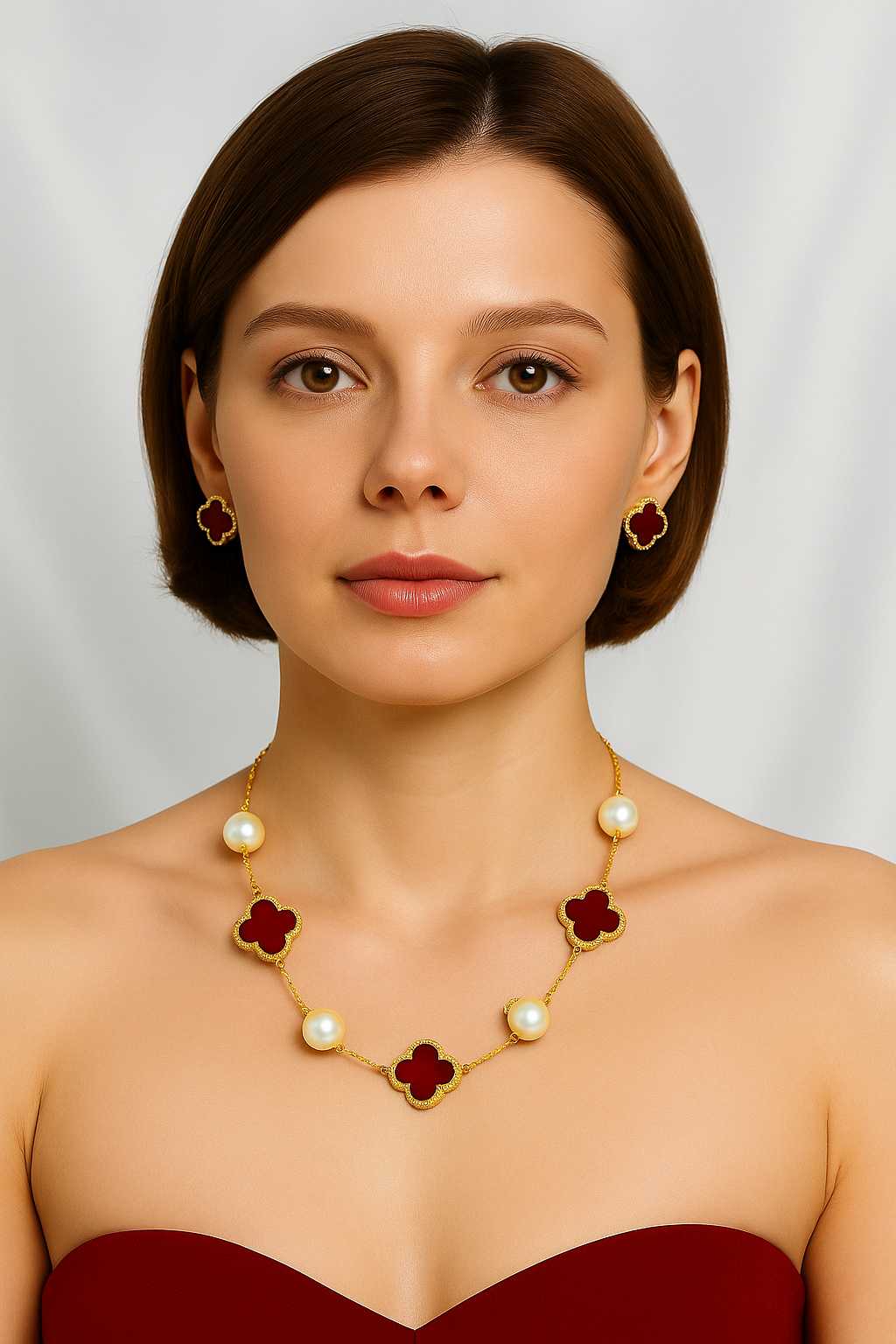 Elegant Clover Pearl Necklace(RED)20100