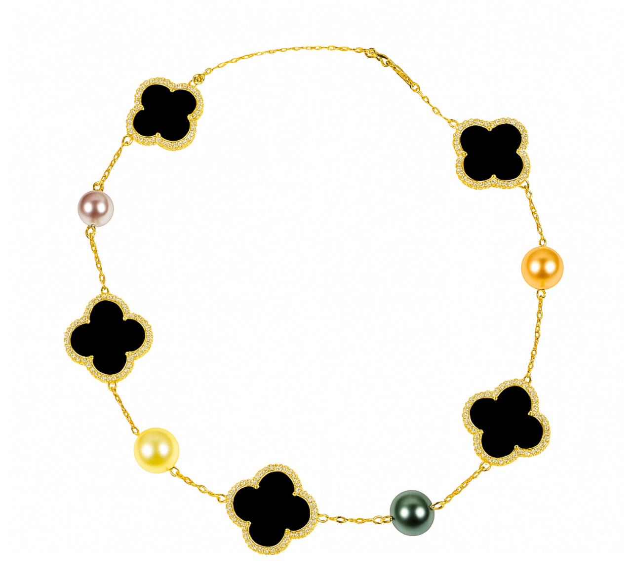 Elegant Clover Pearl Necklace(BLACK)20100