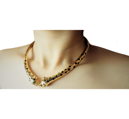 NL899359GD-Golden-Tone Leopard Choker Necklace