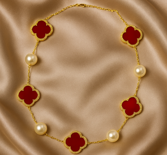 Elegant Clover Pearl Necklace(RED)20100