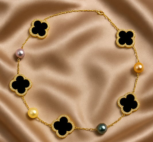 Elegant Clover Pearl Necklace(BLACK)20100