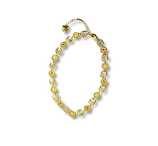 N899229-Gold-Plated Floral Gemstone Necklace