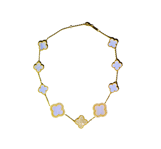 NL899229-Gold-Plated Clover Necklace with Mother-of-Pearl Accents