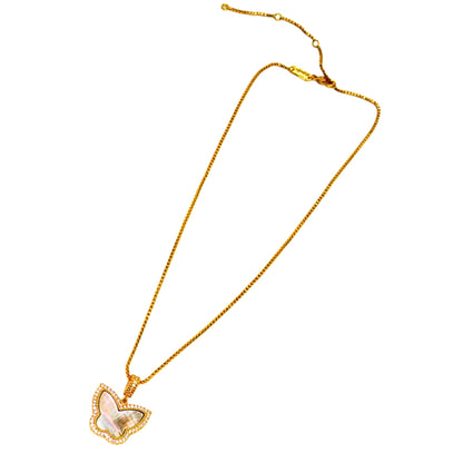 Gold-Plated Butterfly Pendant Necklace with Green Enamel for Women - Elegant Jewelry Gift, Jewelry for Women, Gift for Women 9809BATBR