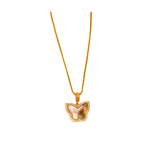 Gold-Plated Butterfly Pendant Necklace with Green Enamel for Women - Elegant Jewelry Gift, Jewelry for Women, Gift for Women 9809BATBR