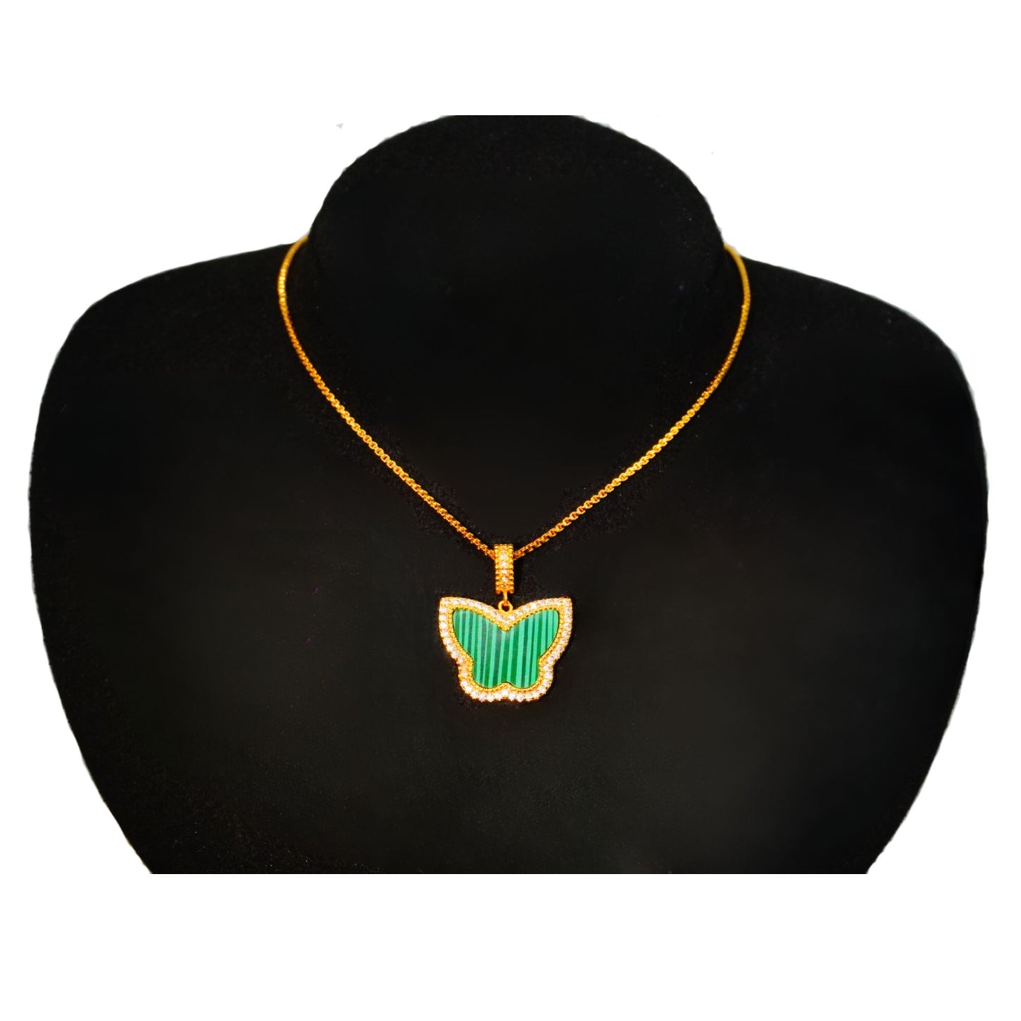 Gold-Plated Butterfly Pendant Necklace with Green Enamel for Women - Elegant Jewelry Gift, Jewelry for Women, Gift for Women 9809BATGR