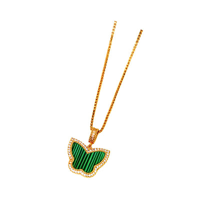 Gold-Plated Butterfly Pendant Necklace with Green Enamel for Women - Elegant Jewelry Gift, Jewelry for Women, Gift for Women 9809BATGR