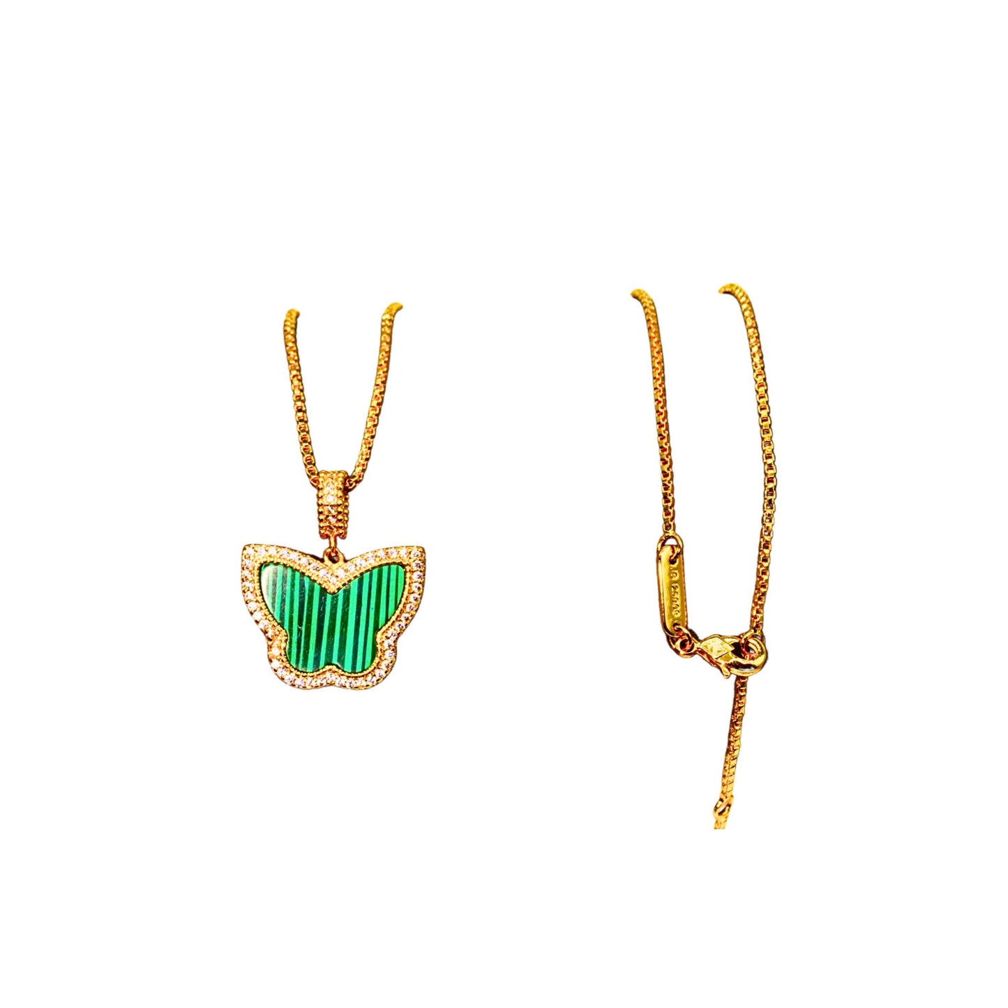 Gold-Plated Butterfly Pendant Necklace with Green Enamel for Women - Elegant Jewelry Gift, Jewelry for Women, Gift for Women 9809BATGR