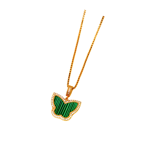 Gold-Plated Butterfly Pendant Necklace with Green Enamel for Women - Elegant Jewelry Gift, Jewelry for Women, Gift for Women 9809BATGR