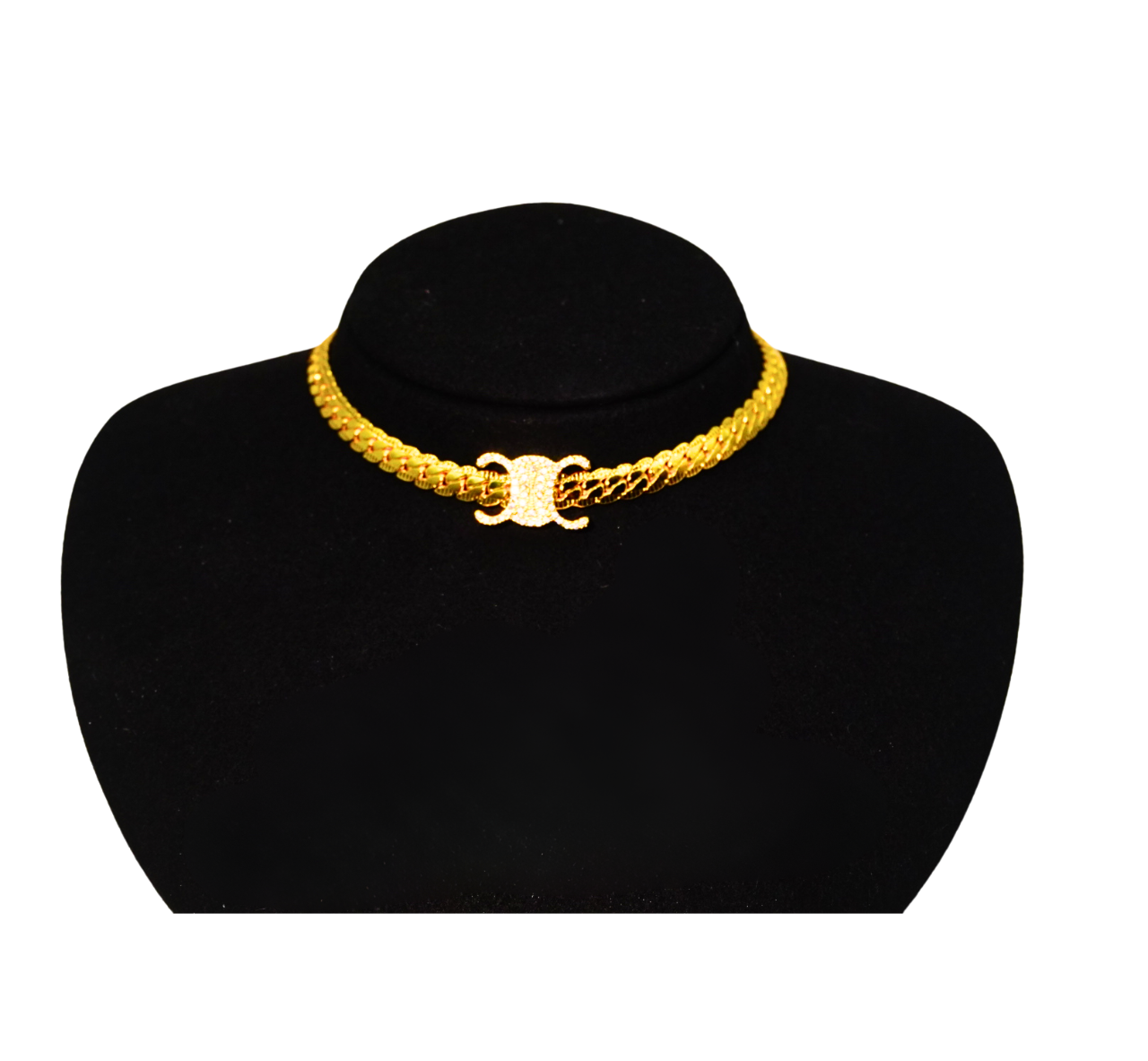 N899859-Plated Chain Choker with Sparkling Centerpiece