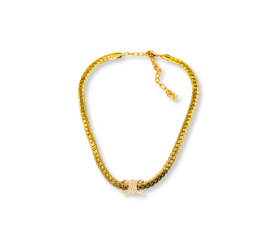 N899859-Plated Chain Choker with Sparkling Centerpiece