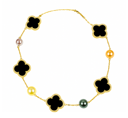 Elegant Clover Pearl Necklace(BLACK)20100